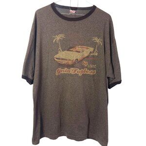 Vintage 64 Mustang Goin Topless T Shirt 2XL Brown Ringer By TNT Cars 90s Grunge